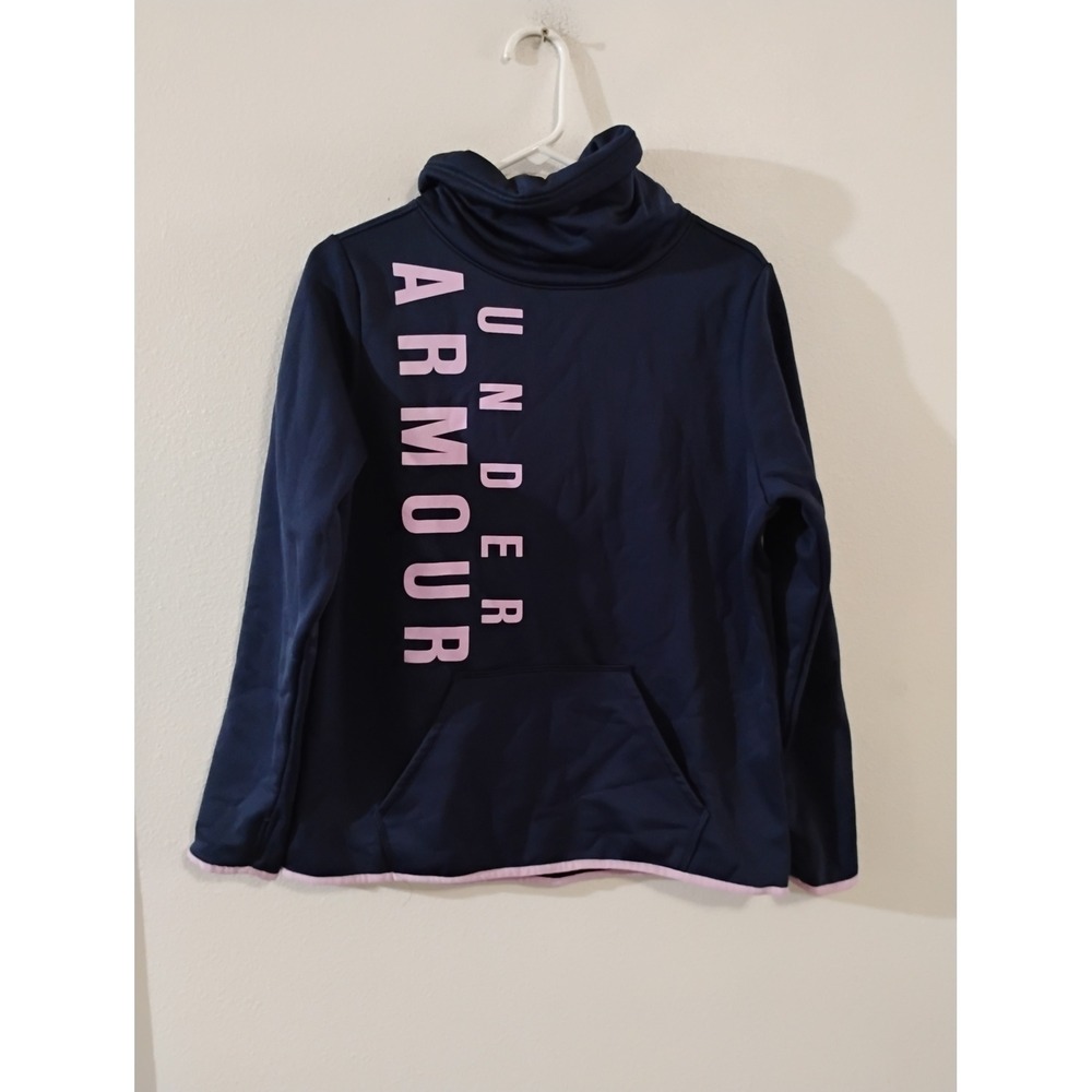 Under Armour ColdGear Funnel Neck Sweatshirt Navy Pink Logo Pullover Large
